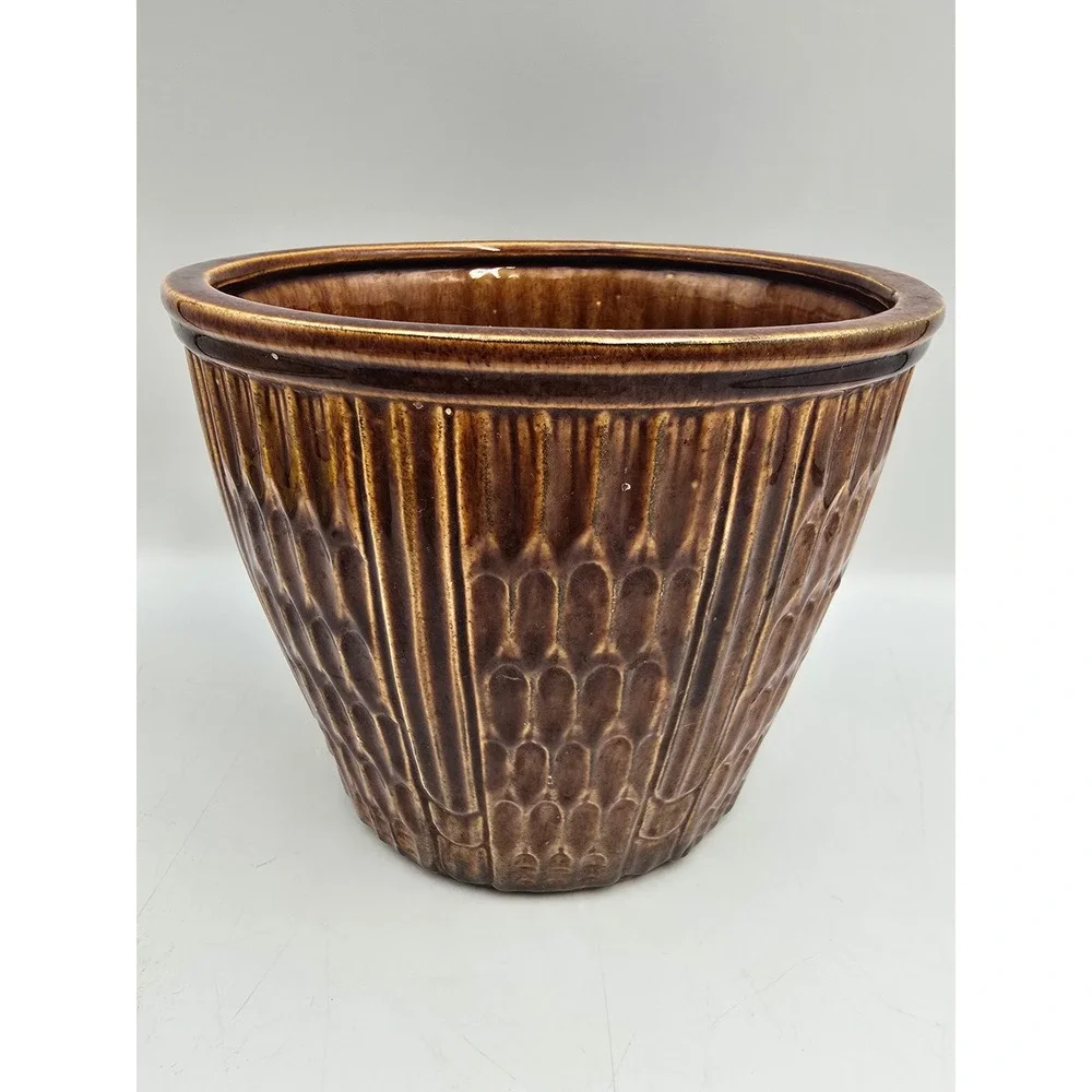 Vintage Vegetable Basket Cookie Jar Brown Ceramic Farmhouse Large Multicolor Exc